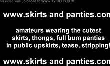 Mladá přítelkyně odhaluje své kalhotky v domácím videu v horní sukni